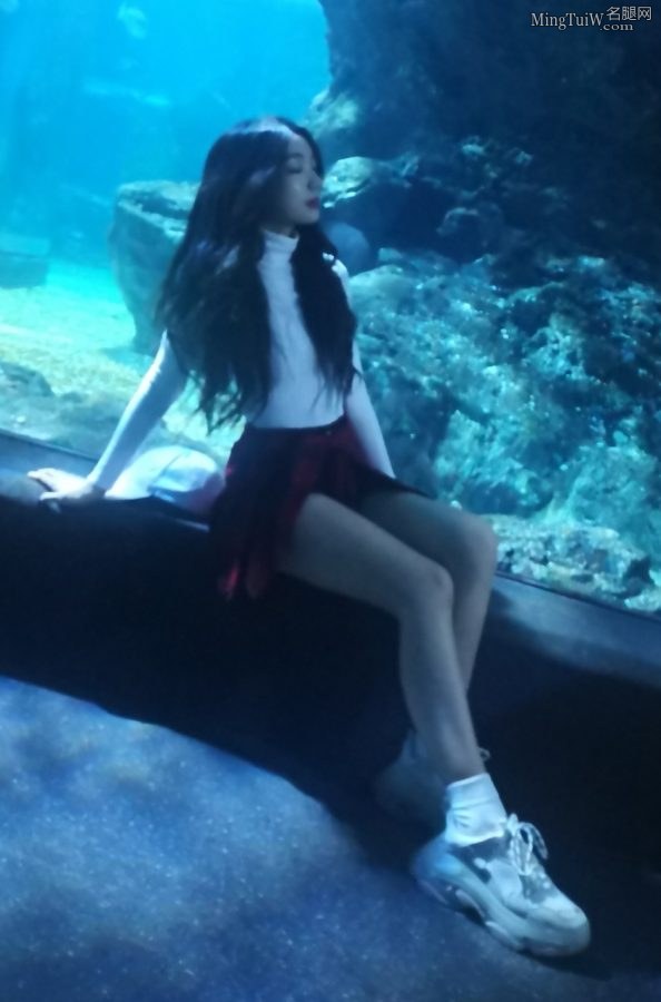 火箭少女李紫婷在海洋馆秀光滑的美腿（第3张/共4张）