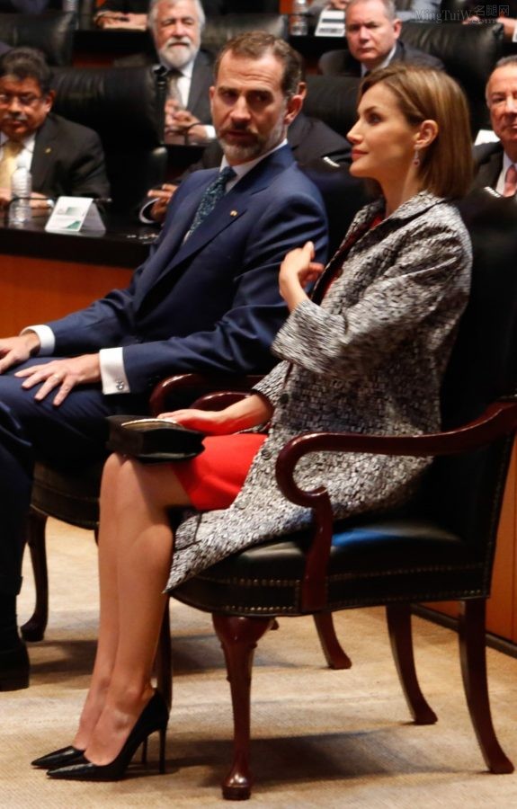 西班牙王妃莱蒂齐亚·奥尔蒂斯·罗卡索拉诺踩尖头细高跟出席会议（第1张/共3张）