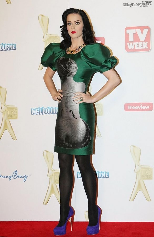 性感女歌手Katy Perry红毯上穿黑色丝袜配防水台恨天高跟（第8张/共13张）